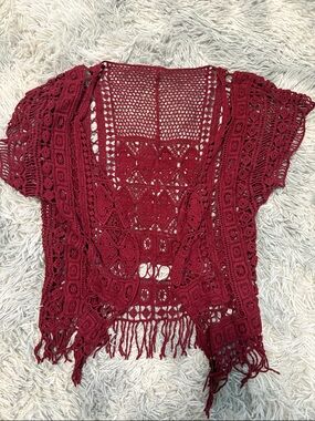 Women’s Open Crochet Cardigan - Burgundy